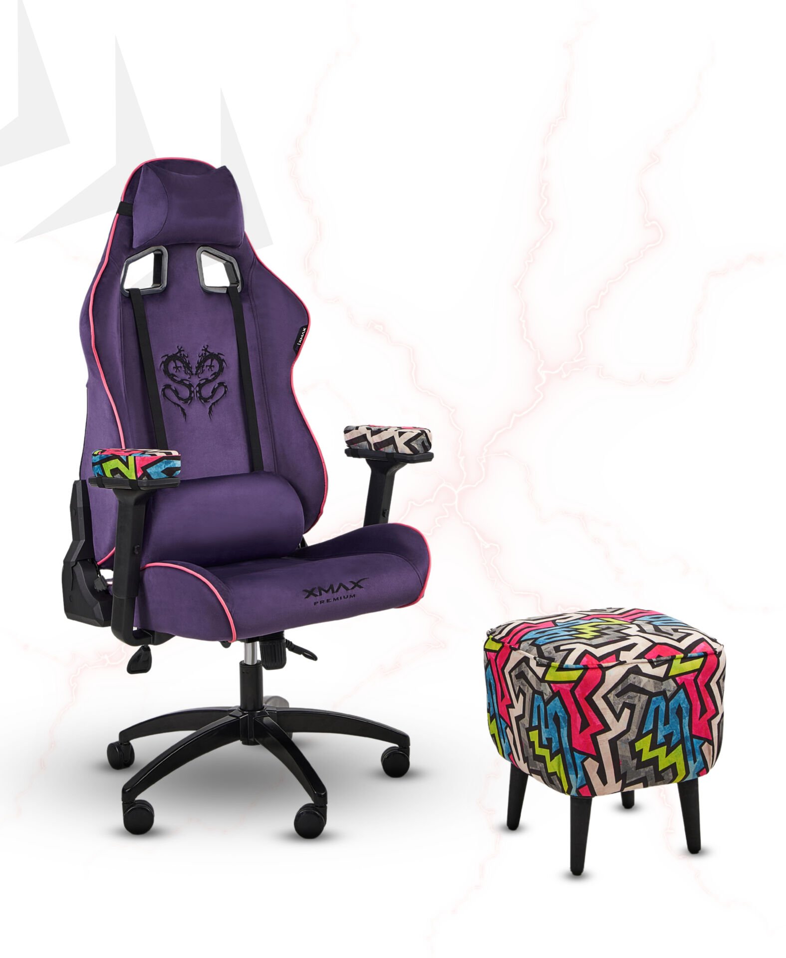 XMAX NO NAME / Rio Plus Mor Kumaş Oyuncu Koltuğu - Ayak Uzatmalı Puf - Kol Pedi 3'Ü BİR ARADA PAKET
