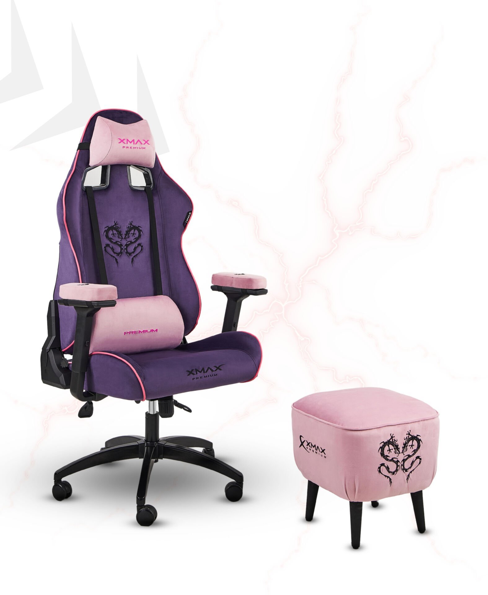 XMAX / Rio Plus Mor Kumaş Oyuncu Koltuğu - Ayak Uzatmalı Puf - Kol Pedi 3'Ü BİR ARADA PAKET