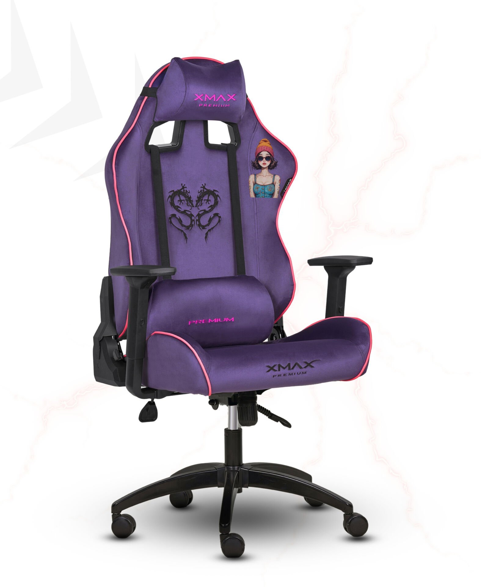 XMAX / Rio Balerion Terletmez Kadife Kumaş Mor Gaming Oyuncu Koltuğu / 120 Kg Taşır