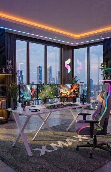 XMAX NEXAR Oyuncu Masası – Beyaz MDF Bilgisayar ve Gaming Masa