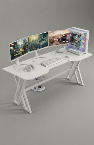 XMAX NEXAR Oyuncu Masası – Beyaz MDF Bilgisayar ve Gaming Masa