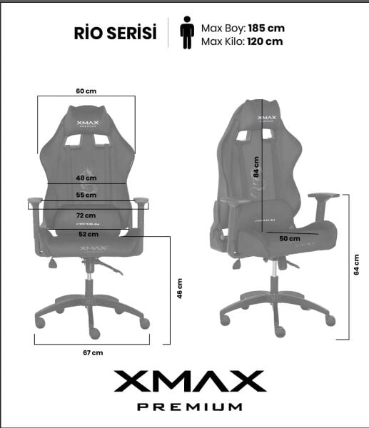 XMAX / Rio Balerion Terletmez Kadife Kumaş Antrasit Gaming Oyuncu Koltuğu / 120 Kg Taşır