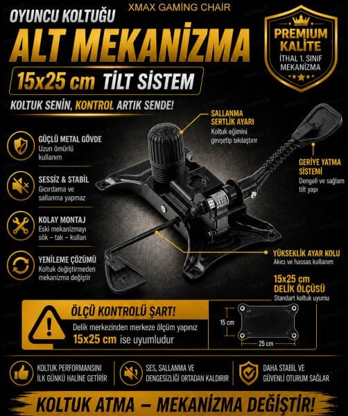 Oyuncu Koltuğu Mekanizması 15x25 cm Alt Mekanizma – İthal 1. Sınıf Tilt Bilgisayar Koltuğu Uyumlu