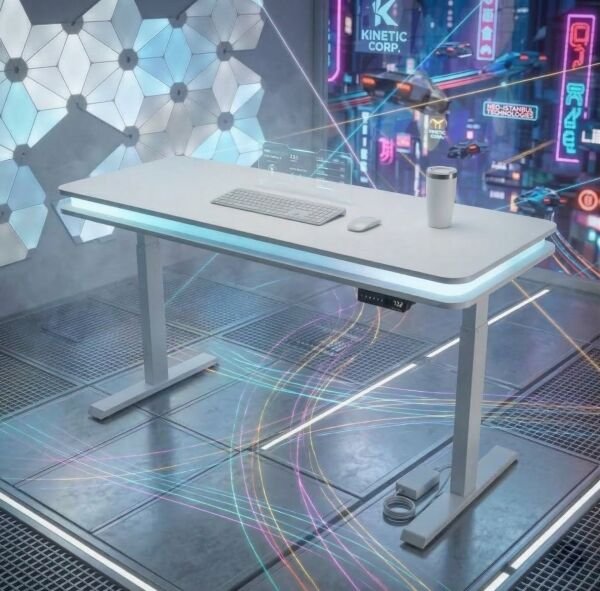 XMAX Zyra Çift Motorlu Elektrikli Yükseklik Ayarlı Masa – Bluetooth Rainbow RGB Işıklı Beyaz MDF Oyuncu ve Çalışma Masası
