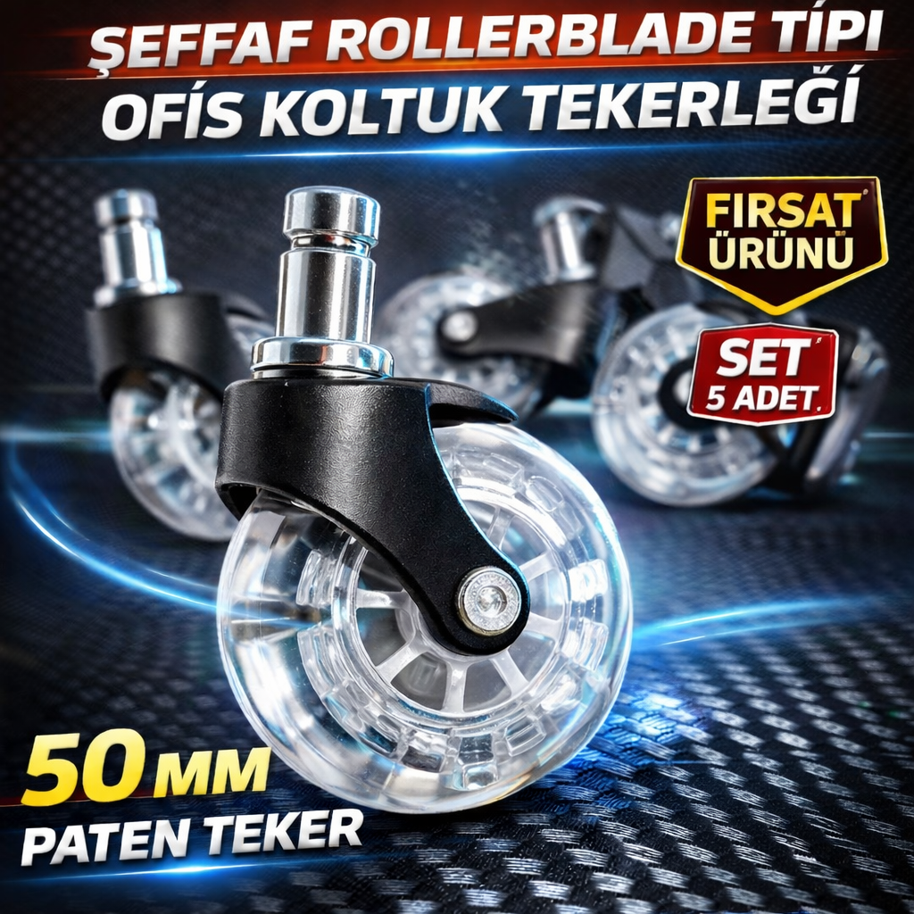 5 Adet Şeffaf Ofis Koltuk Tekeri Kauçuk Poliüretan Adı Altında Satılan Silikon Ofis Koltuk Tekerleği Pim Çapı 11 mm