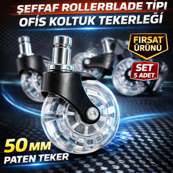 5 Adet Şeffaf Ofis Koltuk Tekeri Kauçuk Poliüretan Adı Altında Satılan Silikon Ofis Koltuk Tekerleği Pim Çapı 11 mm