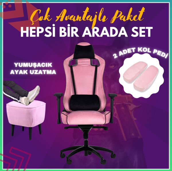 XMAX-Pro NO NAME / Maximus 4D Kol Orijinal Yarasa Mekanizmalı Pembe Oyuncu Koltuğu / 150 KG TAŞIR - KOL PEDİ VE PUF HEDİYELİ