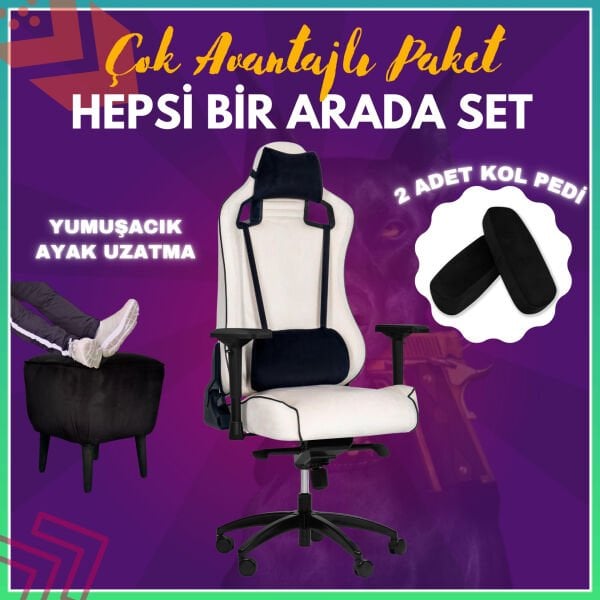 XMAX-Pro NO NAME / Maximus 4D Kol Orijinal Yarasa Mekanizmalı Beyaz Oyuncu Koltuğu / 150 KG TAŞIR - KOL PEDİ VE PUF HEDİYELİ