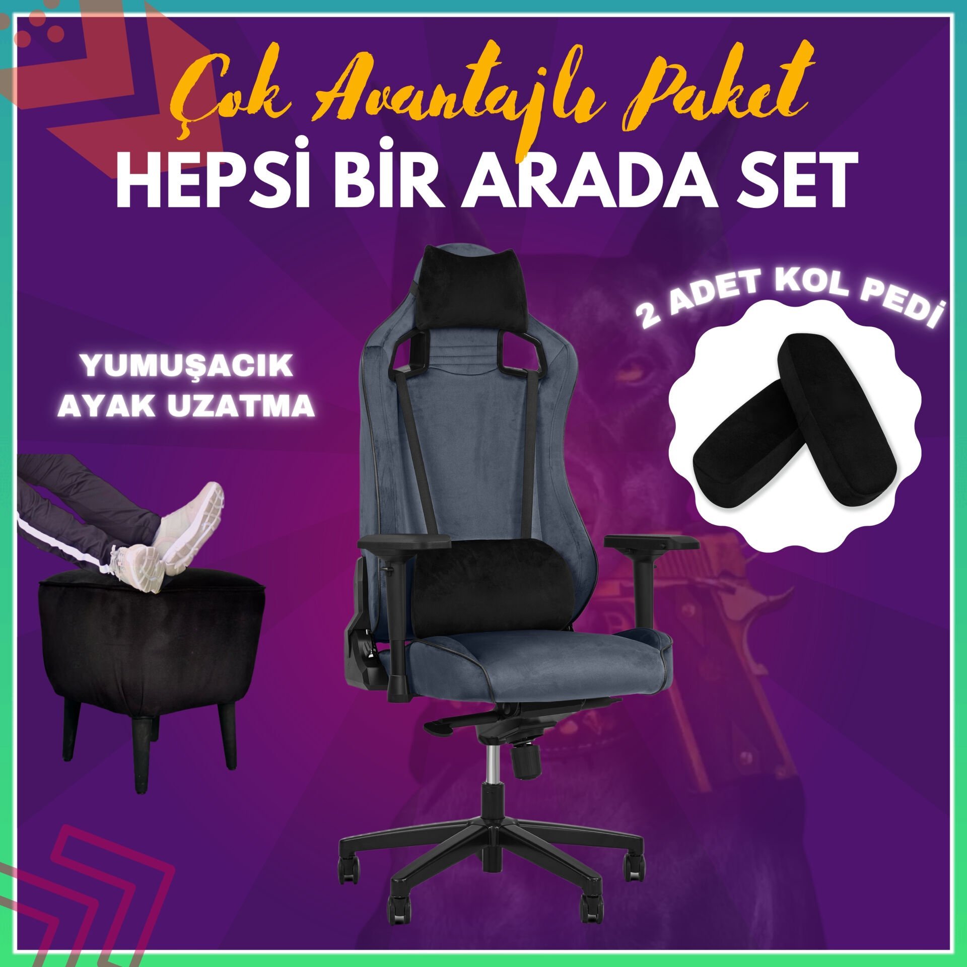 XMAX-Pro NO NAME / Maximus 4D Kol Orijinal Yarasa Mekanizmalı Antrasit Oyuncu Koltuğu / 150 KG TAŞIR - KOL PEDİ VE PUF HEDİYELİ