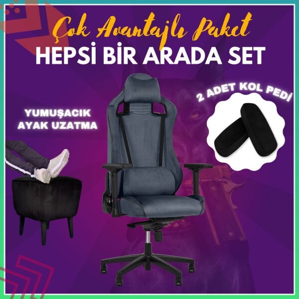 XMAX-Pro NO NAME / Maximus 4D Kol Orijinal Yarasa Mekanizmalı Antrasit Oyuncu Koltuğu / 150 KG TAŞIR - KOL PEDİ VE PUF HEDİYELİ