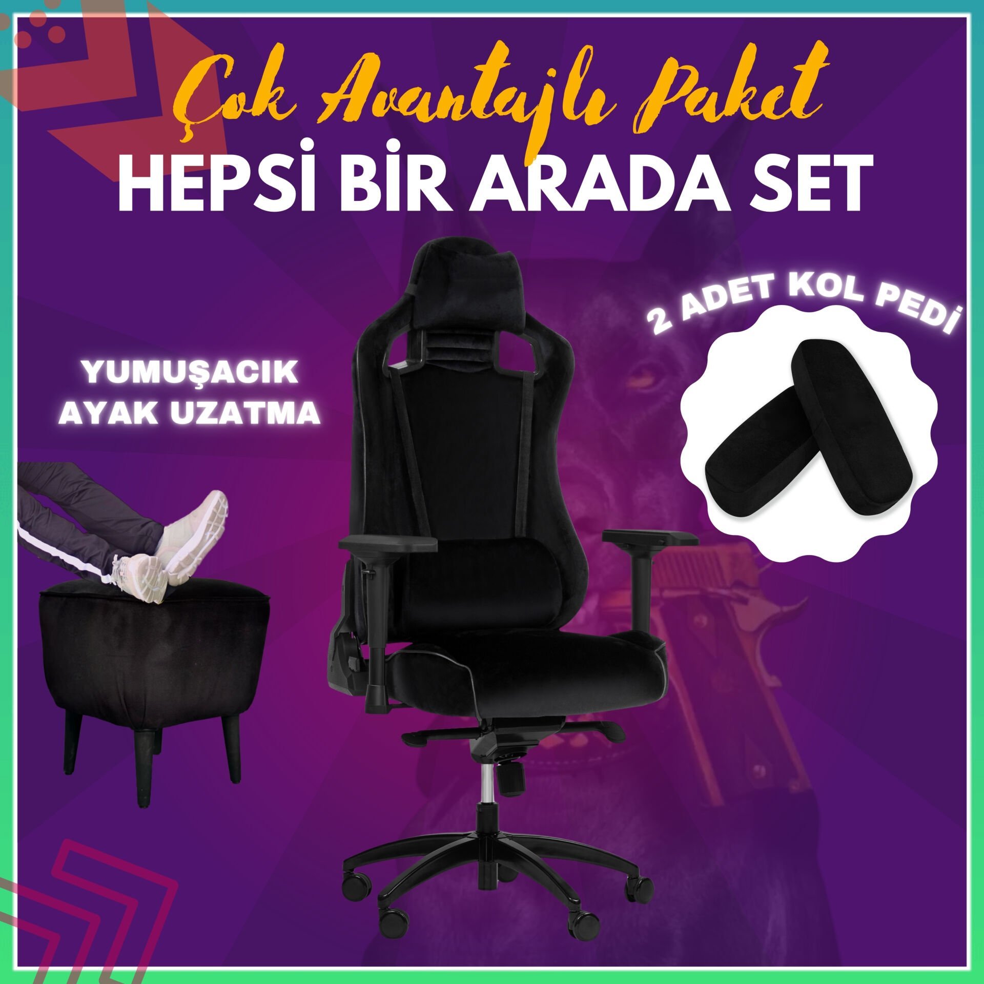 XMAX-Pro NO NAME / Maximus 4D Kol Orijinal Yarasa Mekanizmalı Siyah Oyuncu Koltuğu / 150 KG TAŞIR - KOL PEDİ VE PUF HEDİYELİ