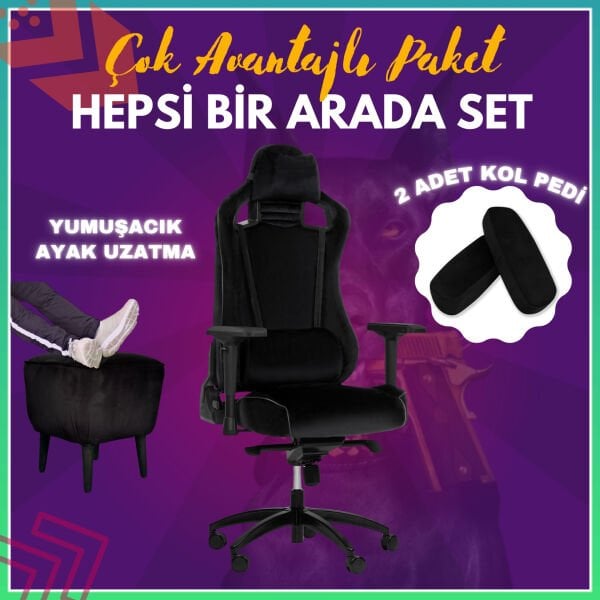 XMAX-Pro NO NAME / Maximus 4D Kol Orijinal Yarasa Mekanizmalı Siyah Oyuncu Koltuğu / 150 KG TAŞIR - KOL PEDİ VE PUF HEDİYELİ