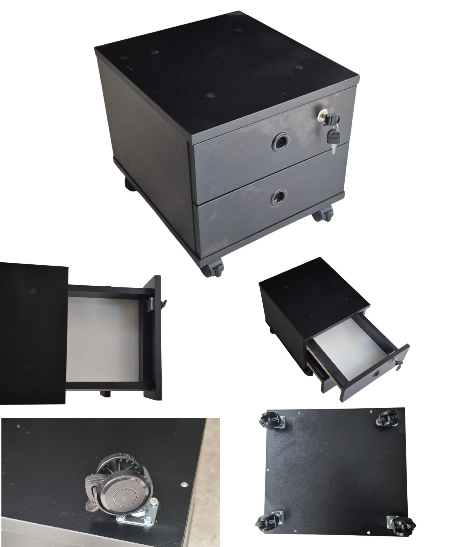 Hafif Kusurlu Sıfır Siyah Suntalam 2 Çekmeceli Keson - Stop Tekerlekli - 40x30 cm - Yükseklik 34 cm