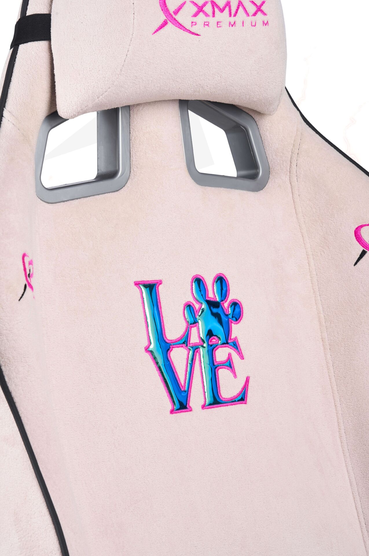 XMAX / Rio Plus Love Açık Pembe Su İtici Lüks Kadife Şönil Kumaş Oyuncu Koltuğu / 120 KG Taşıma