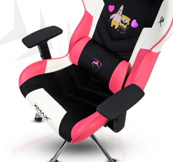 Pembe Çocuk Oyuncu Koltuğu XMAX Mini Rio | Sünger Bob ve Patrick Desenli, 85 Kg Taşıyan Ergonomik Gaming Koltuk