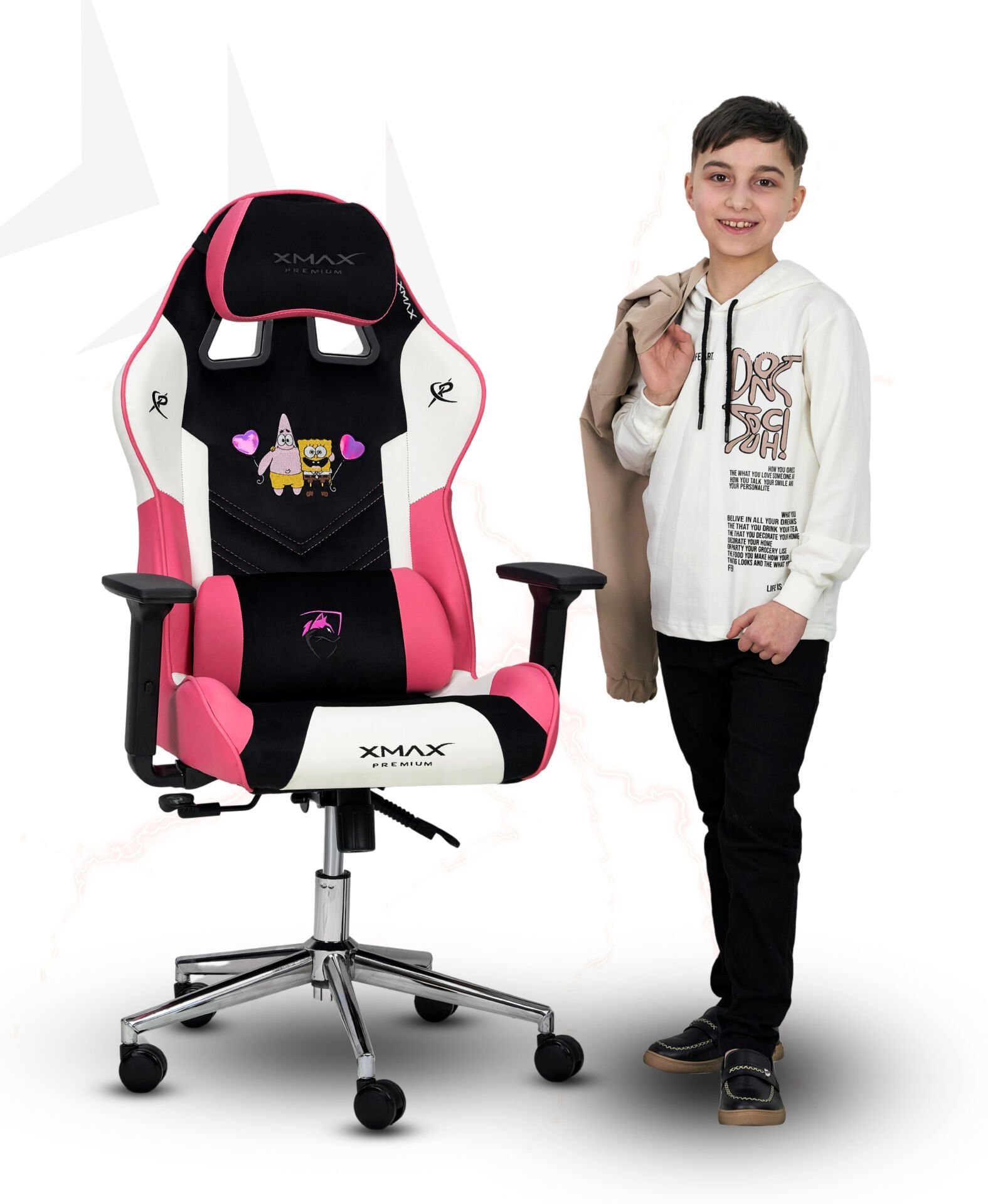 XMAX / Mini Rio Sunger Bob Kumaş Pembe Çocuk Oyuncu Koltuğu / 85 KG Taşır