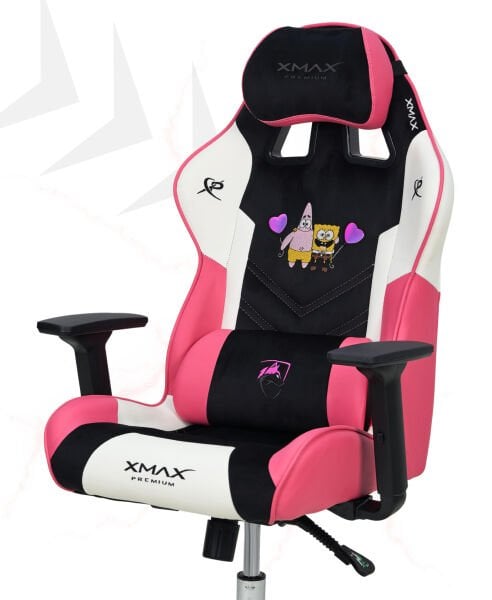 Pembe Çocuk Oyuncu Koltuğu XMAX Mini Rio | Sünger Bob ve Patrick Desenli, 85 Kg Taşıyan Ergonomik Gaming Koltuk