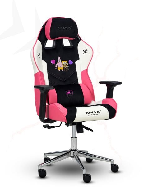 Pembe Çocuk Oyuncu Koltuğu XMAX Mini Rio | Sünger Bob ve Patrick Desenli, 85 Kg Taşıyan Ergonomik Gaming Koltuk