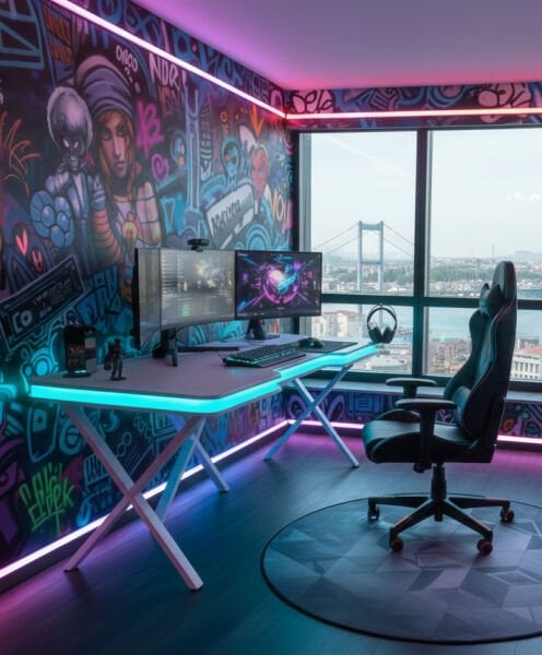 XMAX Zyra 200x80cm Işıklı Beyaz MDF Çalışma Yada Oyun Masası