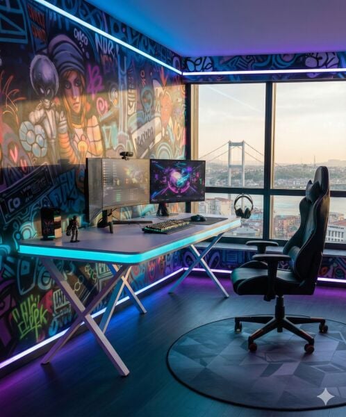 XMAX Zyra Bluetooth Rainbow RGB Işıklı Beyaz MDF Oyuncu ve Çalışma Masası