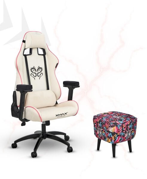 XMAX NO NAME / Rio Plus Beyaz Kumaş Oyuncu Koltuğu - Ayak Uzatmalı Puf - Kol Pedi 3'Ü BİR ARADA PAKET