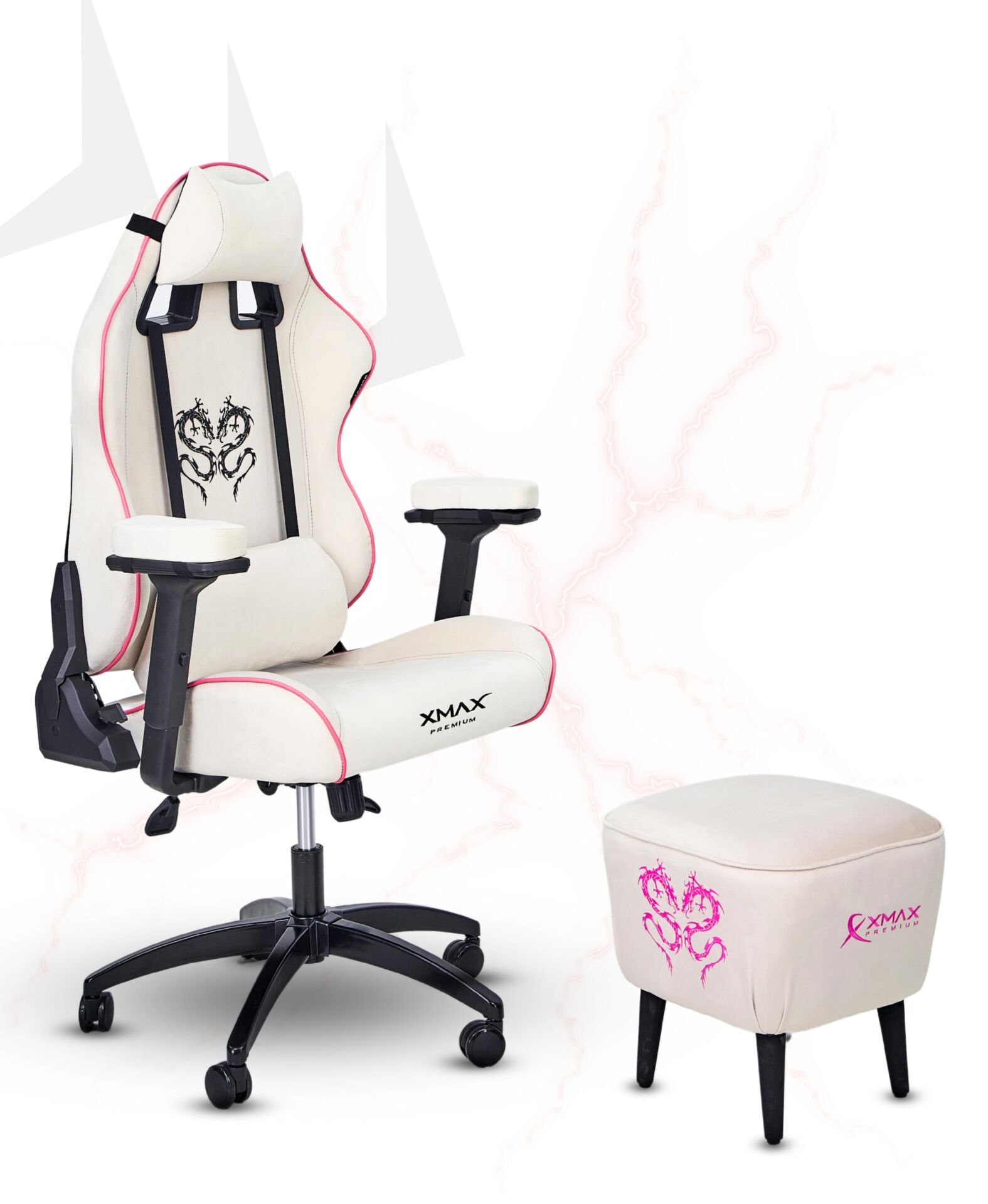 XMAX NO NAME / Rio Beyaz Kumaş Oyuncu Koltuğu - Ayak Uzatmalı Puf - Kol Pedi 3'Ü BİR ARADA PAKET