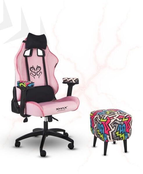 XMAX NO NAME / Rio Pembe Kumaş Oyuncu Koltuğu - Ayak Uzatmalı Puf - Kol Pedi 3'Ü BİR ARADA PAKET