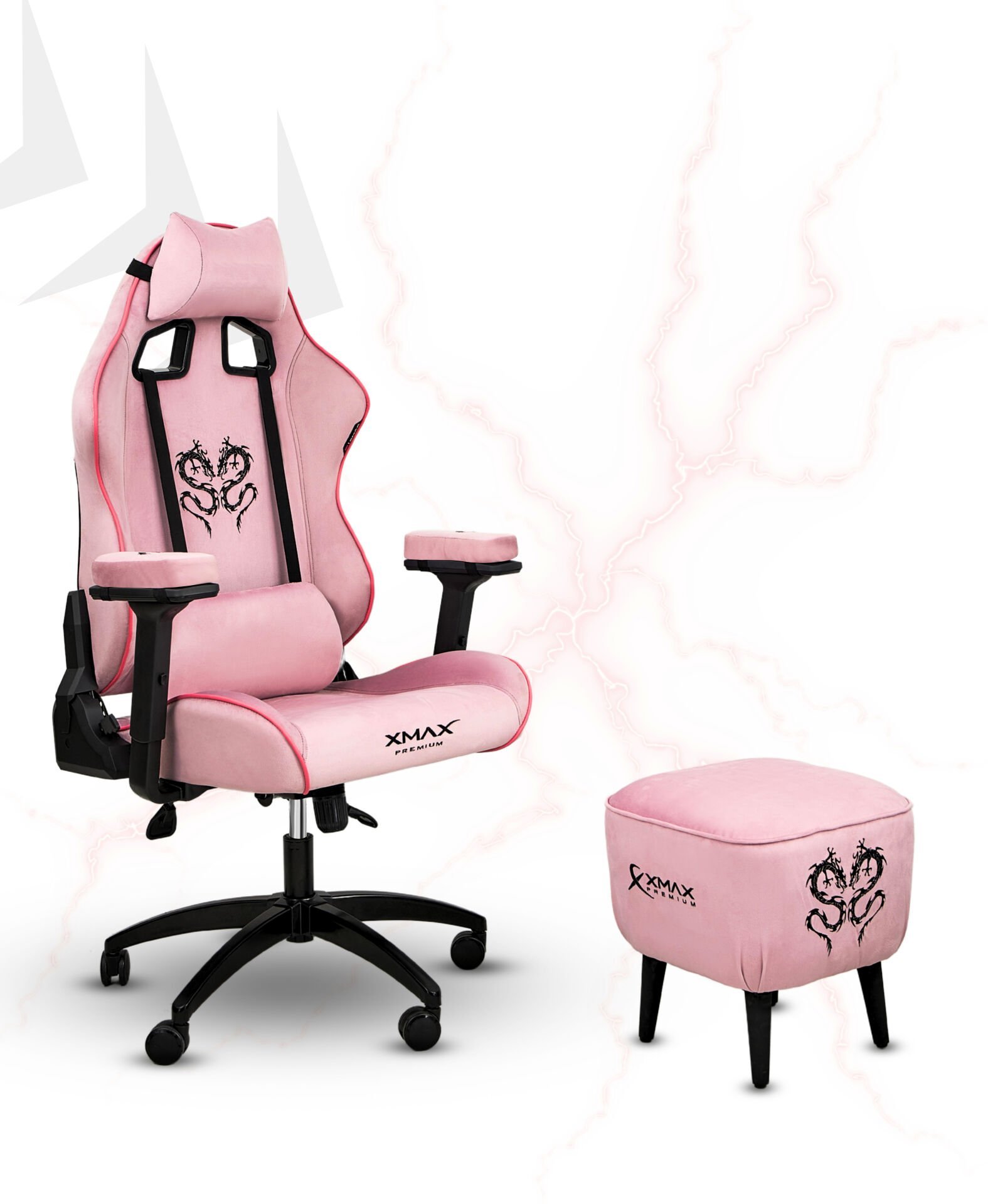 XMAX NO NAME / Rio Pembe Kumaş Oyuncu Koltuğu - Ayak Uzatmalı Puf - Kol Pedi 3'Ü BİR ARADA PAKET