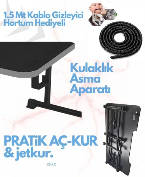 JetKur Beyaz Bilgisayar Oyuncu Çalışma Masası 120x75 cm Sallanmaz Metal Ayaklı - Pratik Kurulum