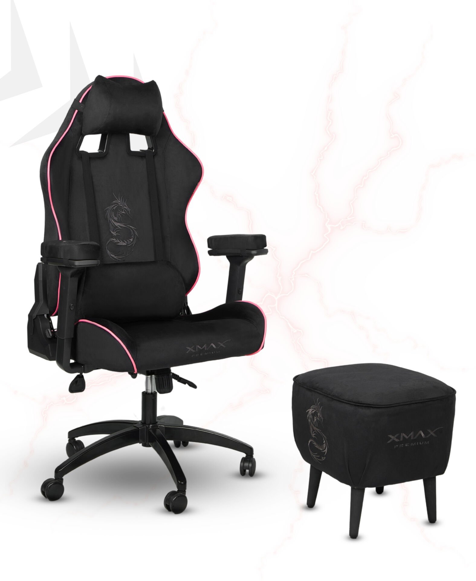 XMAX NO NAME / Rio Siyah Kumaş Oyuncu Koltuğu - Ayak Uzatmalı Puf - Kol Pedi 3'Ü BİR ARADA PAKET