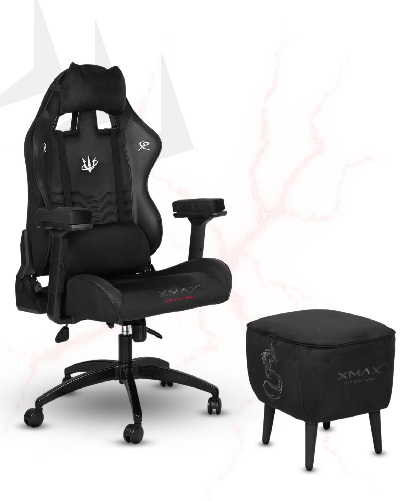 XMAX NO NAME / Rio Siyah Kumaş Oyuncu Koltuğu - Ayak Uzatmalı Puf - Kol Pedi 3'Ü BİR ARADA PAKET
