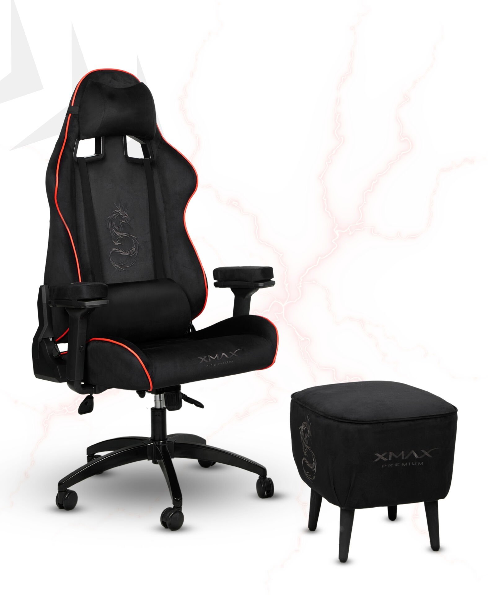 XMAX NO NAME / Rio Plus Siyah Kumaş Oyuncu Koltuğu - Ayak Uzatmalı Puf - Kol Pedi 3'Ü BİR ARADA PAKET