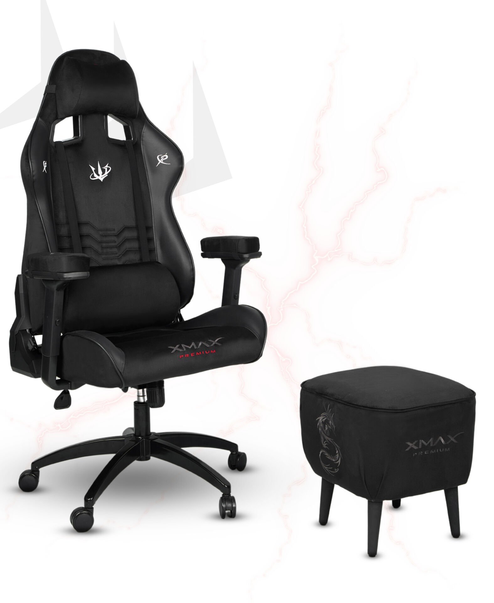 XMAX NO NAME / Rio Plus Siyah Kumaş Oyuncu Koltuğu - Ayak Uzatmalı Puf - Kol Pedi 3'Ü BİR ARADA PAKET