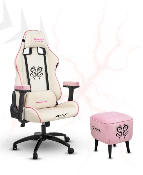 XMAX / Rio Plus Beyaz Kumaş Oyuncu Koltuğu - Ayak Uzatmalı Puf - Kol Pedi 3'Ü BİR ARADA PAKET