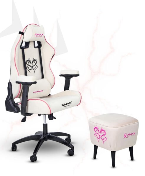XMAX / Rio Plus Beyaz Kumaş Oyuncu Koltuğu - Ayak Uzatmalı Puf - Kol Pedi 3'Ü BİR ARADA PAKET