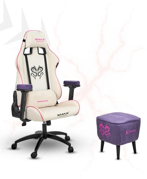 XMAX / Rio Plus Beyaz Kumaş Oyuncu Koltuğu - Ayak Uzatmalı Puf - Kol Pedi 3'Ü BİR ARADA PAKET