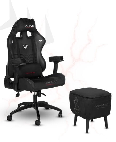 XMAX / Rio Kırmızı Siyah Kumaş Oyuncu Koltuğu - Ayak Uzatmalı Puf - Kol Pedi 3'Ü BİR ARADA PAKET