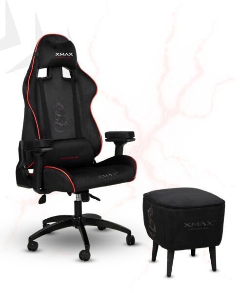 XMAX / Rio Kırmızı Siyah Kumaş Oyuncu Koltuğu - Ayak Uzatmalı Puf - Kol Pedi 3'Ü BİR ARADA PAKET