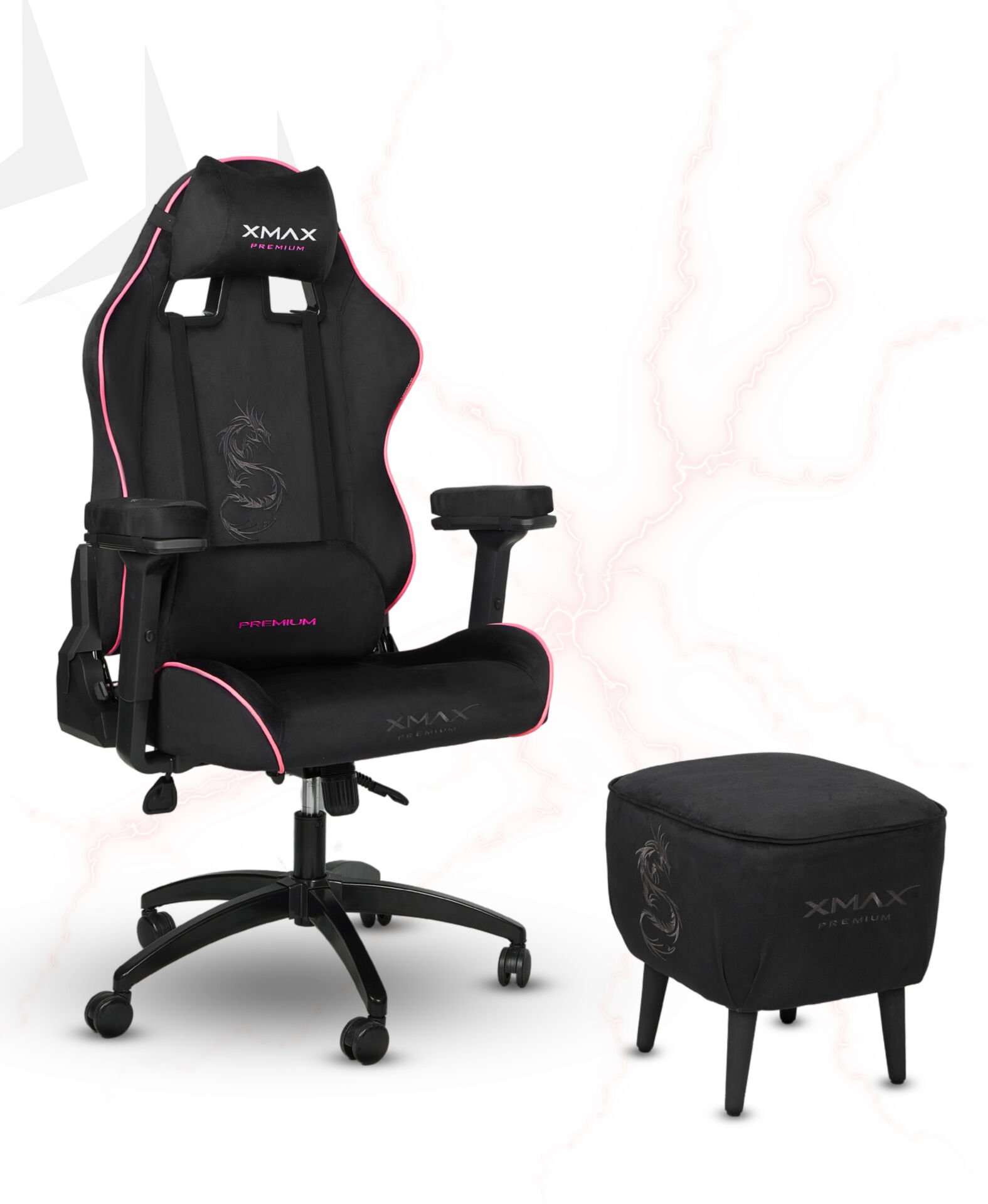 XMAX / Rio Kırmızı Siyah Kumaş Oyuncu Koltuğu - Ayak Uzatmalı Puf - Kol Pedi 3'Ü BİR ARADA PAKET