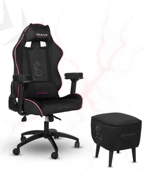 XMAX / Rio Kırmızı Siyah Kumaş Oyuncu Koltuğu - Ayak Uzatmalı Puf - Kol Pedi 3'Ü BİR ARADA PAKET