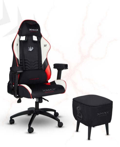 XMAX / Rio Kırmızı Siyah Kumaş Oyuncu Koltuğu - Ayak Uzatmalı Puf - Kol Pedi 3'Ü BİR ARADA PAKET