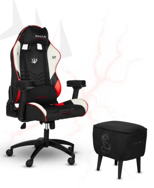 XMAX / Rio Kırmızı Siyah Kumaş Oyuncu Koltuğu - Ayak Uzatmalı Puf - Kol Pedi 3'Ü BİR ARADA PAKET