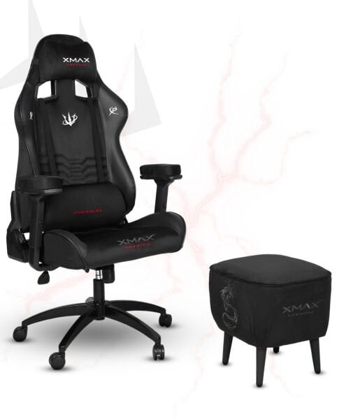 XMAX / Rio Kırmızı Siyah Kumaş Oyuncu Koltuğu - Ayak Uzatmalı Puf - Kol Pedi 3'Ü BİR ARADA PAKET