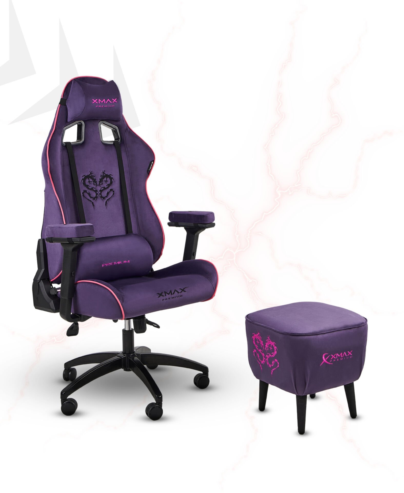 XMAX / Rio Plus Mor Kumaş Oyuncu Koltuğu - Ayak Uzatmalı Puf - Kol Pedi 3'Ü BİR ARADA PAKET