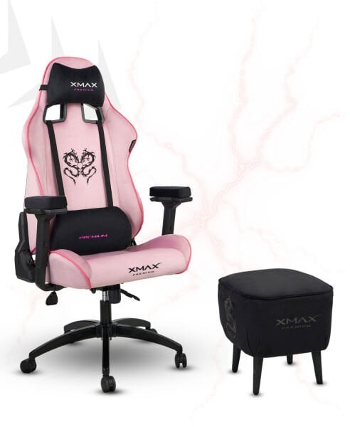 XMAX / Rio Plus Pembe Kumaş Oyuncu Koltuğu - Ayak Uzatmalı Puf - Kol Pedi 3'Ü BİR ARADA PAKET