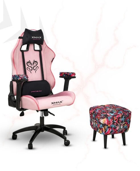 XMAX / Rio Plus Pembe Kumaş Oyuncu Koltuğu - Ayak Uzatmalı Puf - Kol Pedi 3'Ü BİR ARADA PAKET