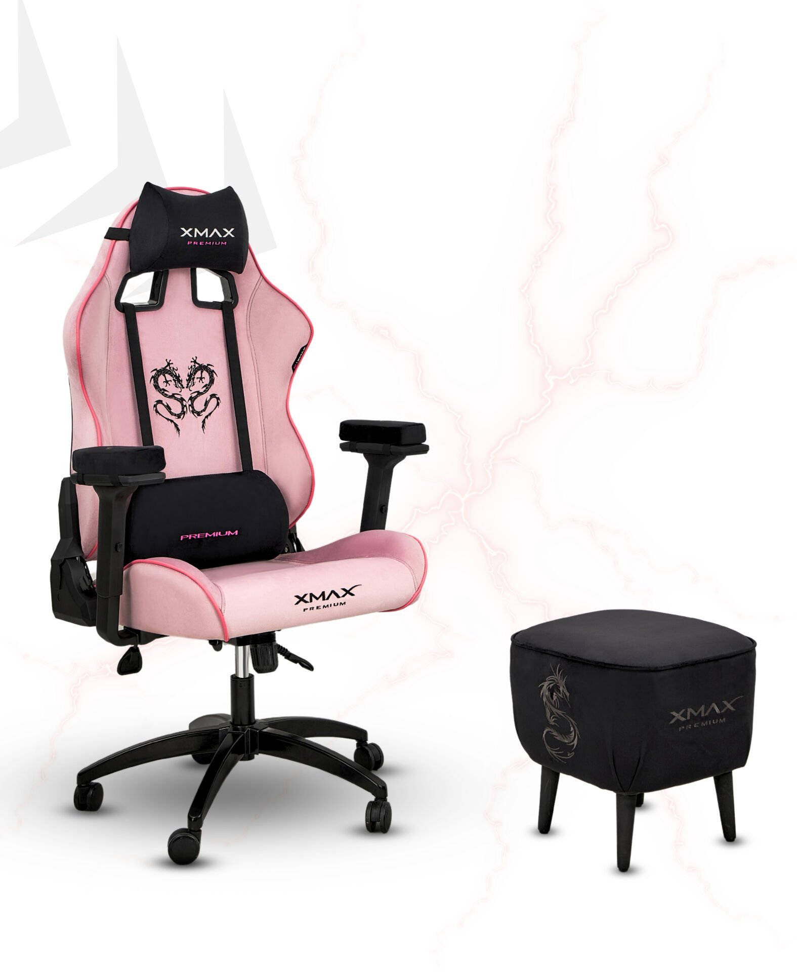 XMAX / Rio Plus Pembe Kumaş Oyuncu Koltuğu - Ayak Uzatmalı Puf - Kol Pedi 3'Ü BİR ARADA PAKET