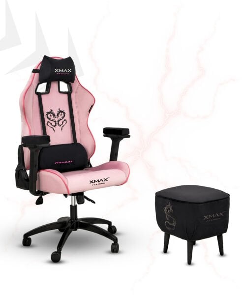 XMAX / Rio Plus Pembe Kumaş Oyuncu Koltuğu - Ayak Uzatmalı Puf - Kol Pedi 3'Ü BİR ARADA PAKET