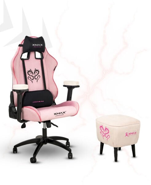 XMAX / Rio Plus Pembe Kumaş Oyuncu Koltuğu - Ayak Uzatmalı Puf - Kol Pedi 3'Ü BİR ARADA PAKET