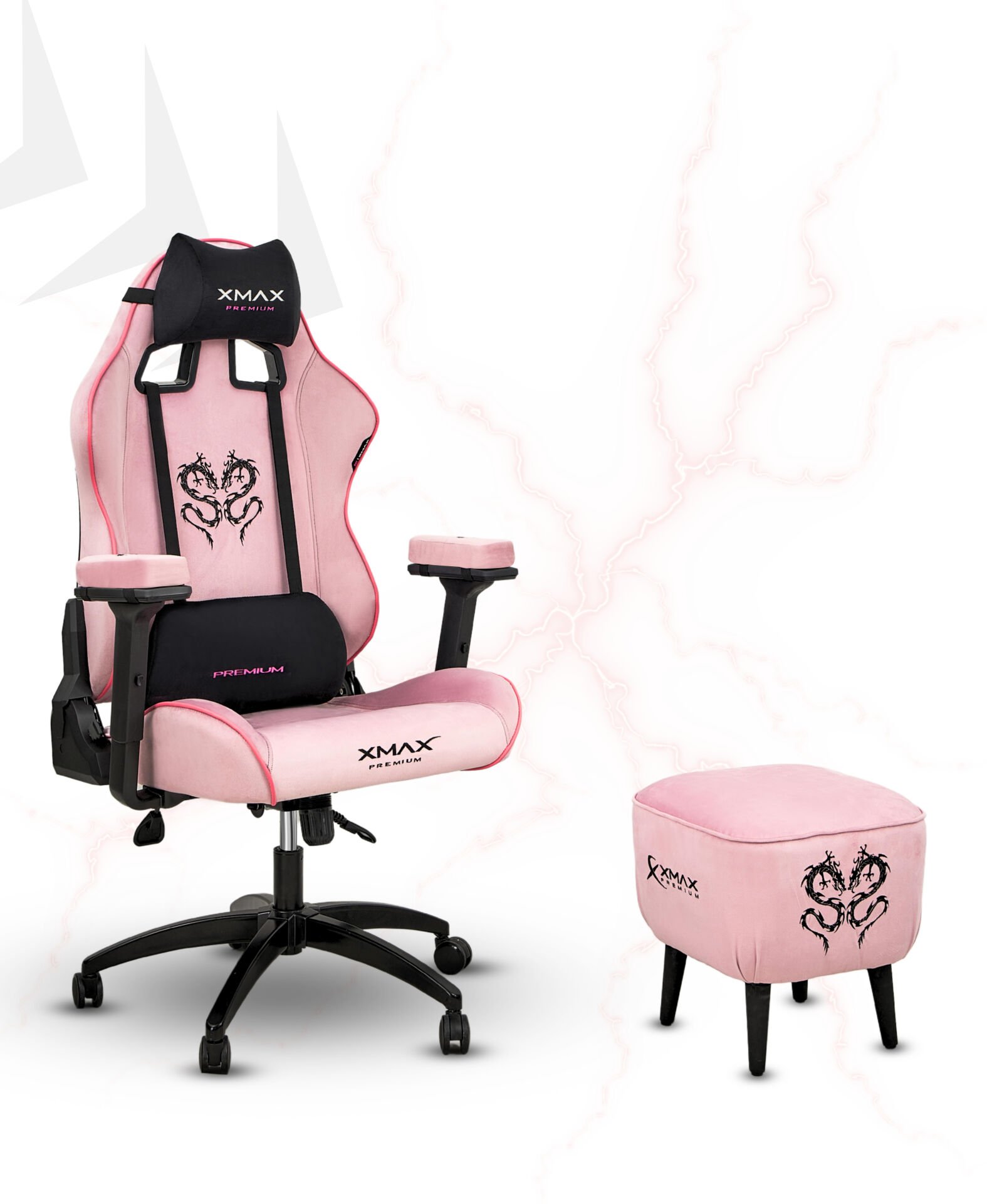 XMAX / Rio Plus Pembe Kumaş Oyuncu Koltuğu - Ayak Uzatmalı Puf - Kol Pedi 3'Ü BİR ARADA PAKET